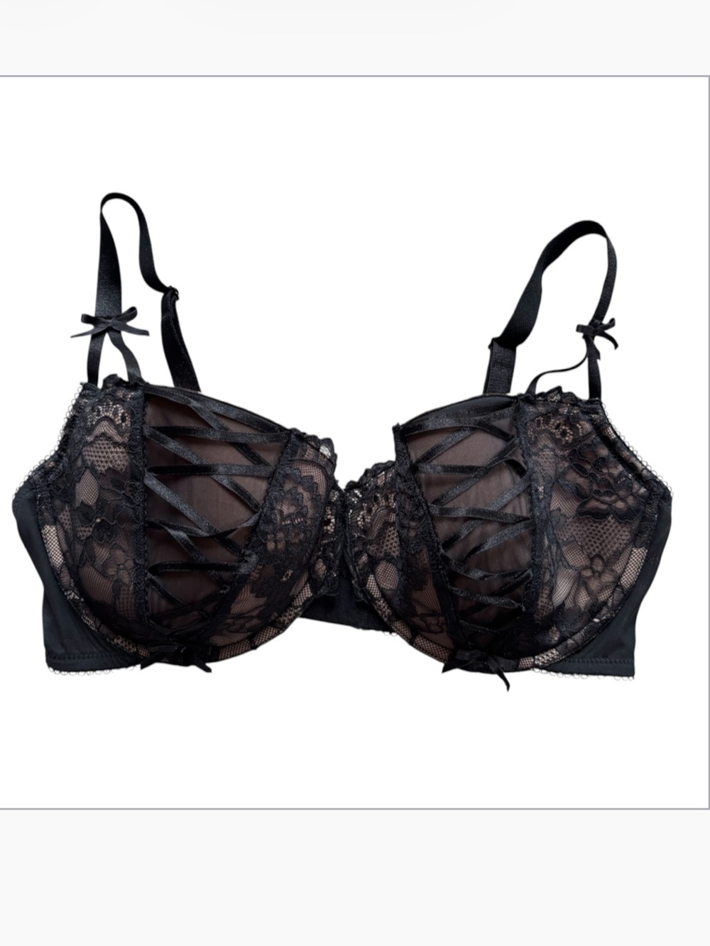Adore Me Bra Womens 38G Lace Underwire Black Sheer Coquette Lightly Lined